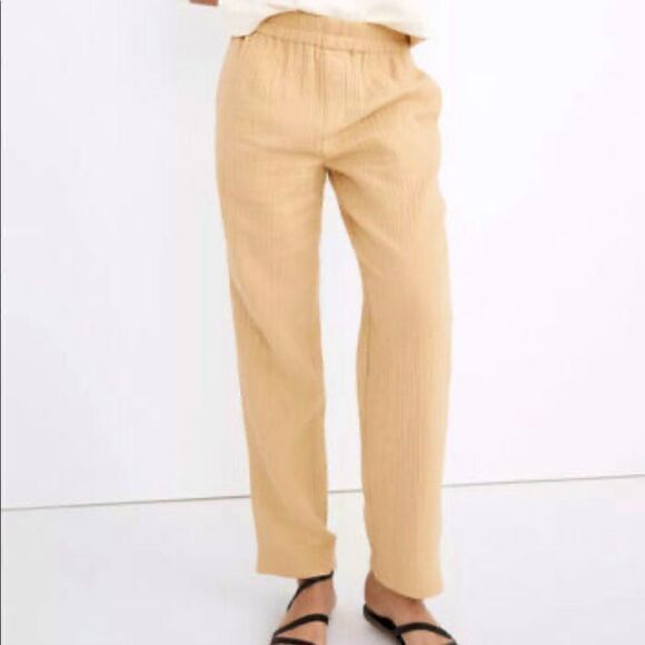 Madewell Yellow Mustard Waffle Knit Pull Up Pant XS Neutral Loose Cotton Earthy - Picture 1 of 9